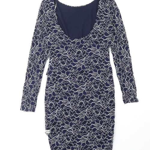 Lipsy Womens Blue Floral Nylon Bodycon Size 10 Boat Neck Pullover