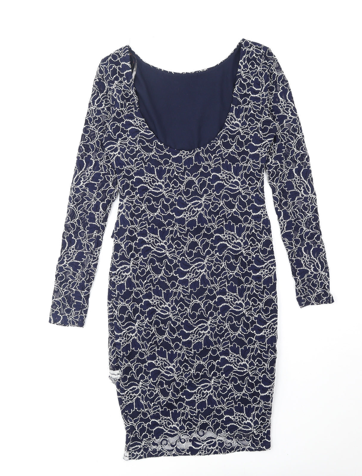 Lipsy Womens Blue Floral Nylon Bodycon Size 10 Boat Neck Pullover