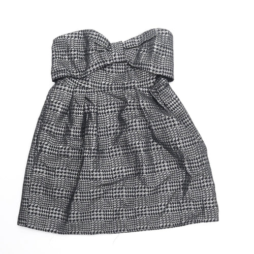 Preworn Womens Black Plaid Cotton Mini Size 10 Off the Shoulder Zip