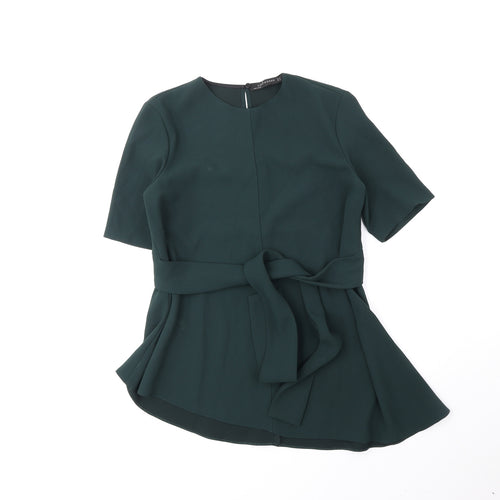 Zara Womens Green Polyester Basic Blouse Size XS Round Neck