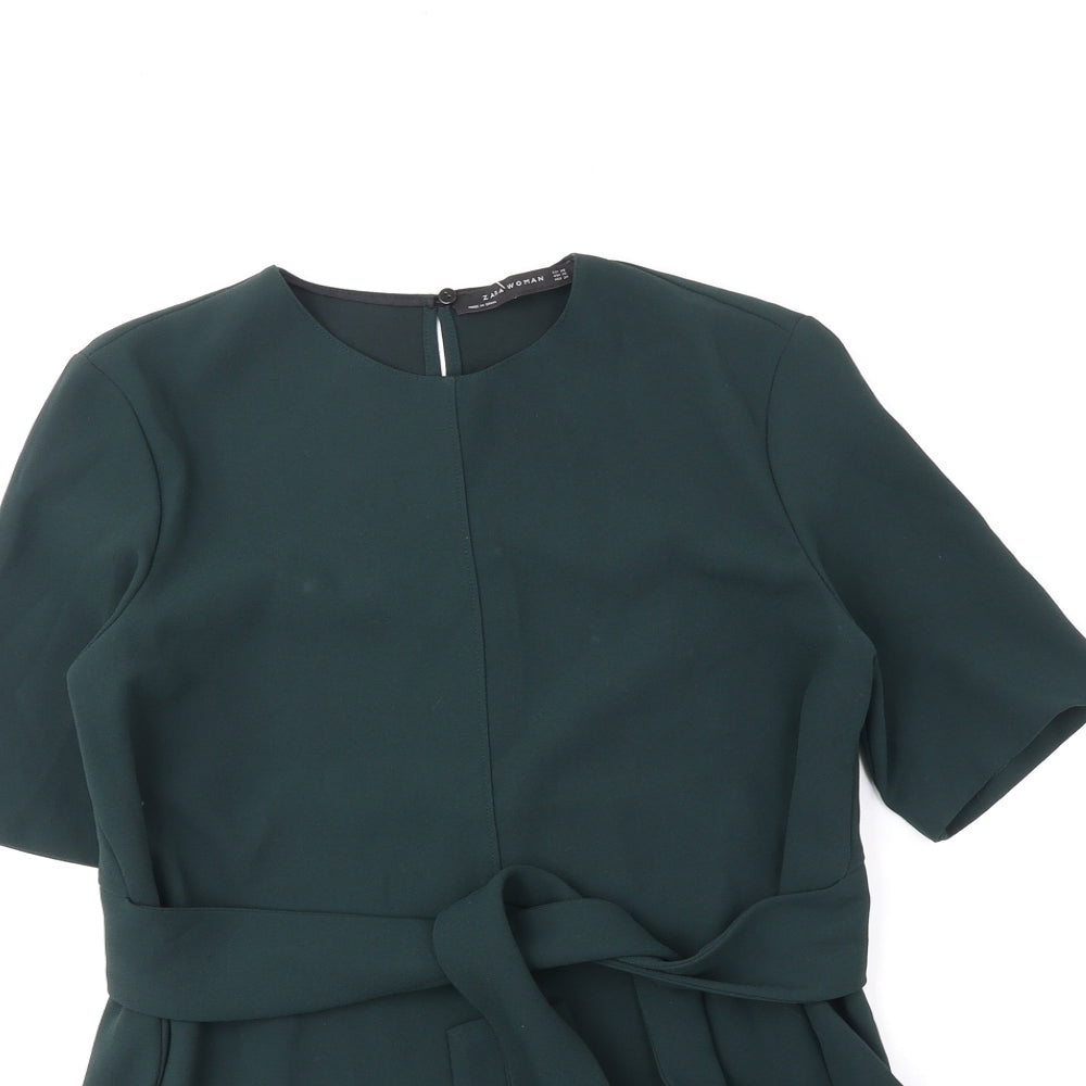 Zara Womens Green Polyester Basic Blouse Size XS Round Neck