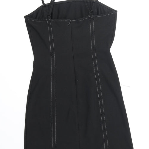 Saint Genes Womens Black Polyester Mini Size 8 Square Neck Zip - Contrast Stitching