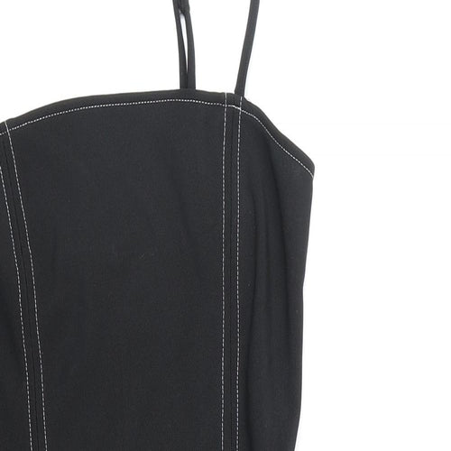 Saint Genes Womens Black Polyester Mini Size 8 Square Neck Zip - Contrast Stitching