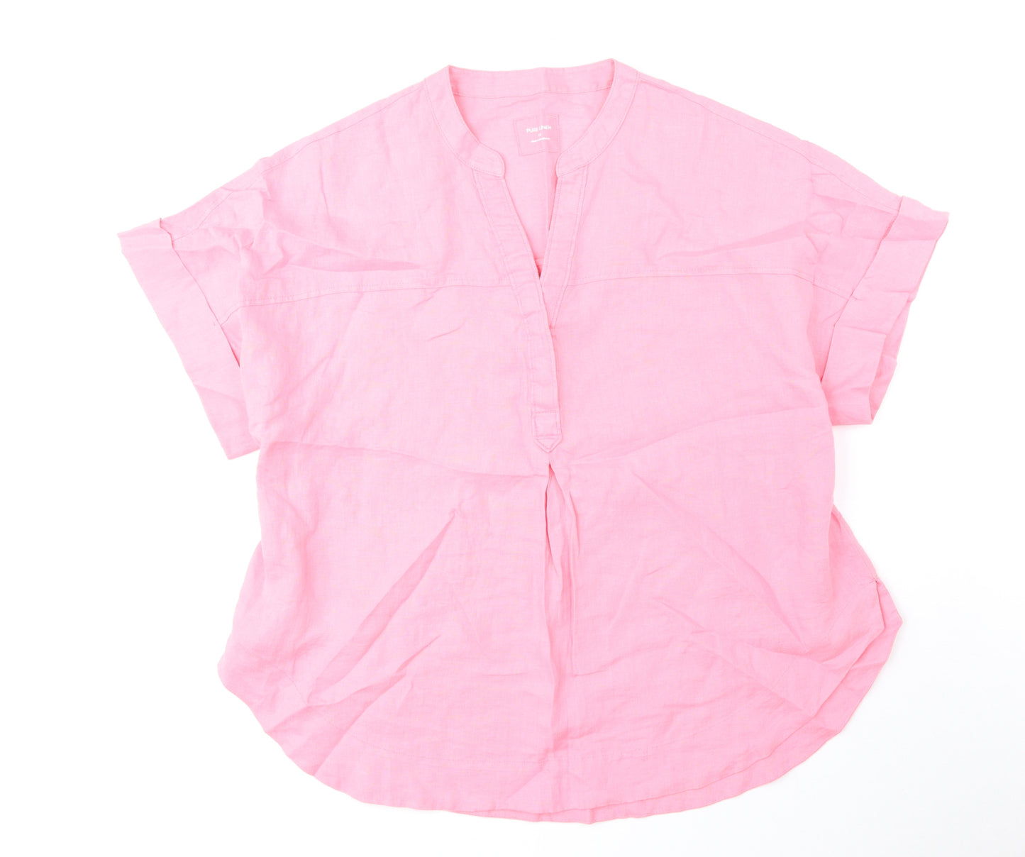 Marks and Spencer Womens Pink Linen Basic T-Shirt Size 18 V-Neck