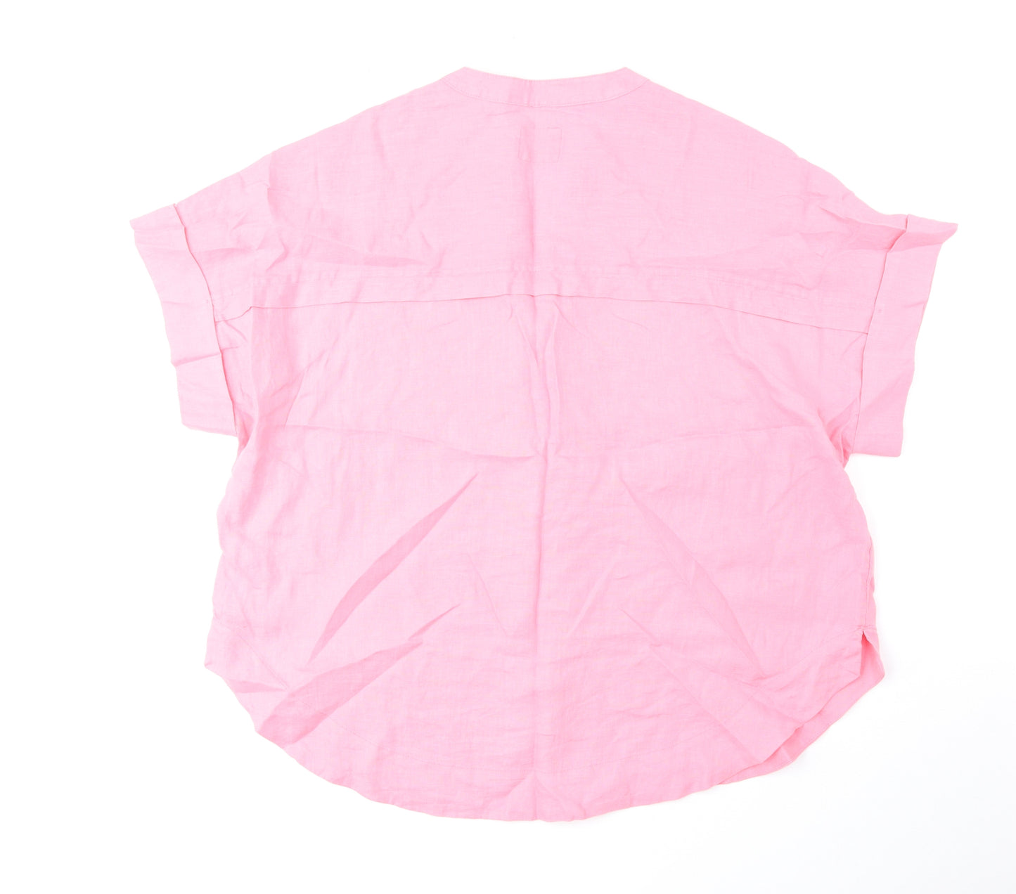 Marks and Spencer Womens Pink Linen Basic T-Shirt Size 18 V-Neck