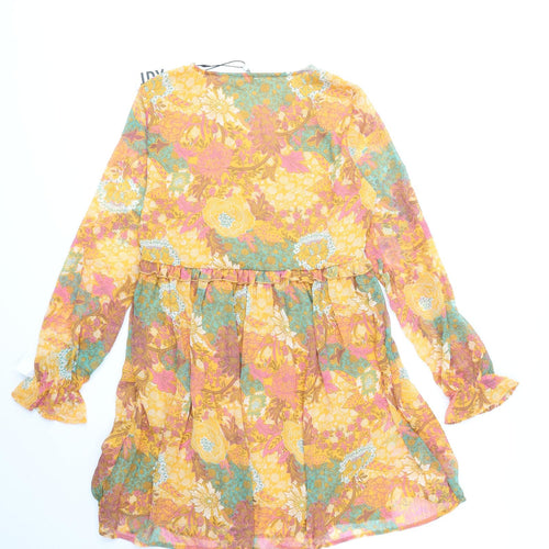 JDY Womens Orange Floral Polyester Skater Dress Size XS V-Neck Pullover