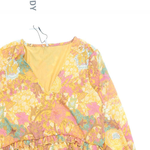 JDY Womens Orange Floral Polyester Skater Dress Size XS V-Neck Pullover