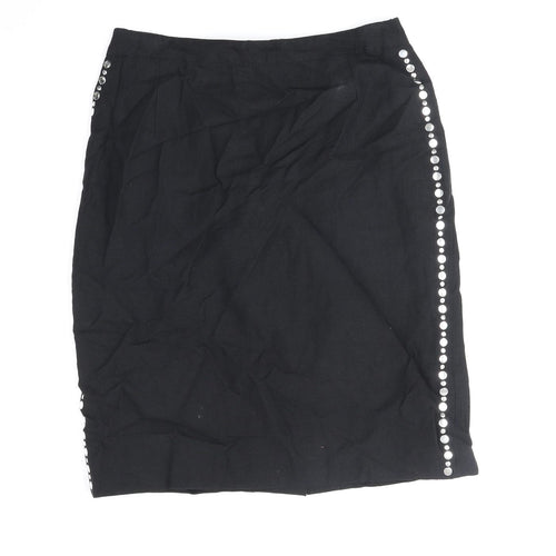 Mondi Womens Black Linen Straight & Pencil Skirt Size 12 Zip