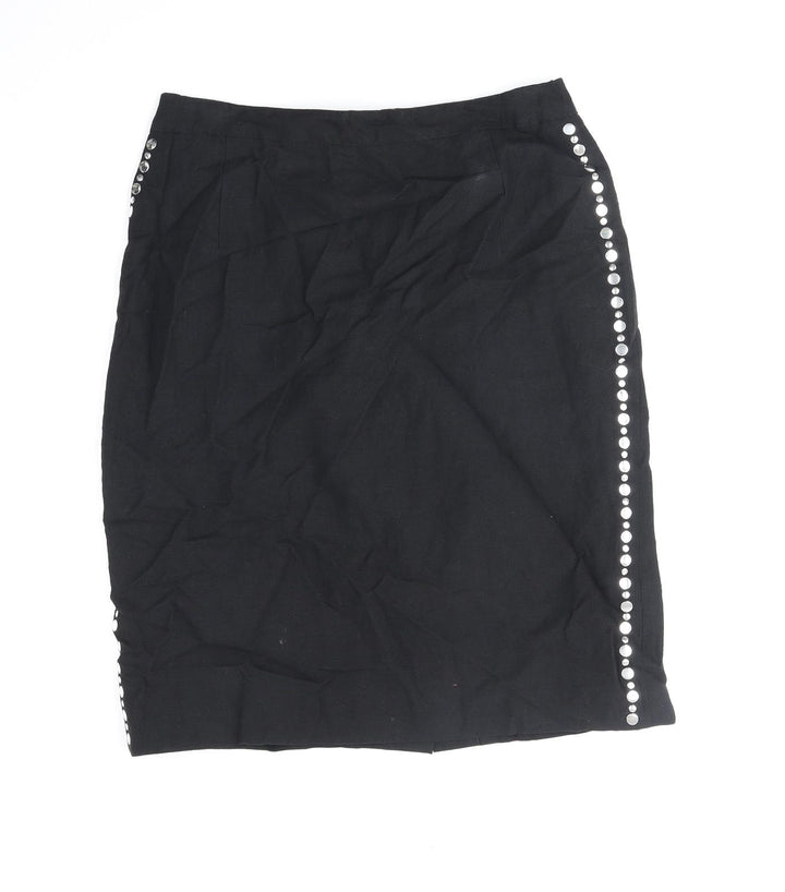 Mondi Womens Black Linen Straight & Pencil Skirt Size 12 Zip