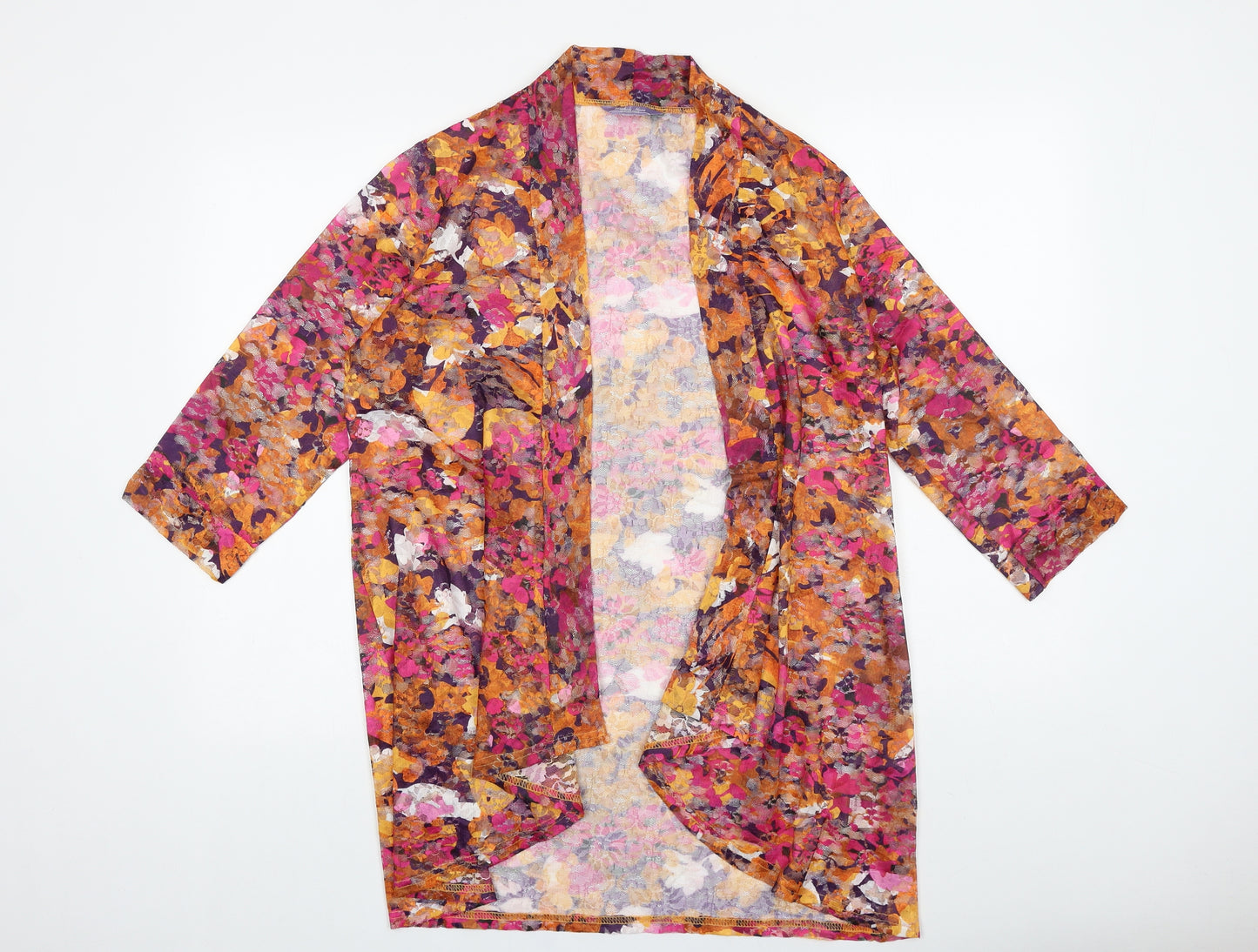 Michelle Hope Womens Ivory Floral Polyamide Kimono Blouse Size 10 V-Neck