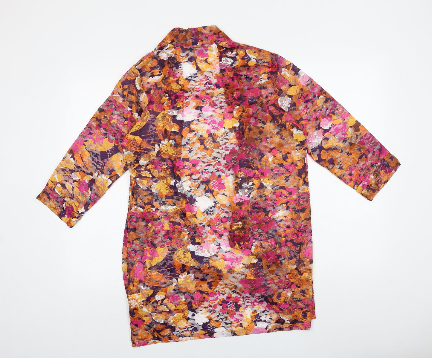 Michelle Hope Womens Ivory Floral Polyamide Kimono Blouse Size 10 V-Neck