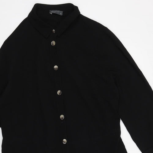Papaya Womens Black Polyester Shirt Dress Size 12 Collared Button