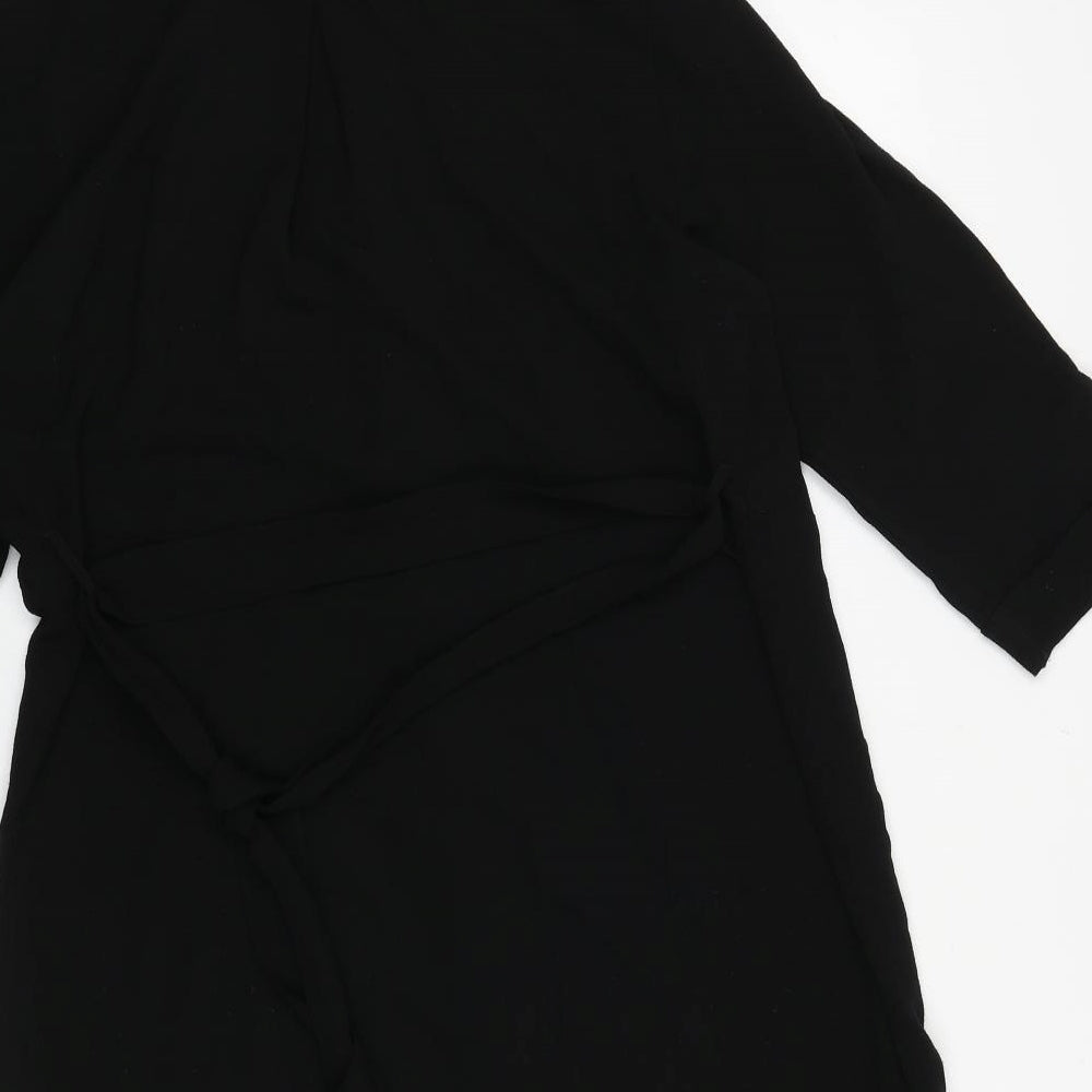 Papaya Womens Black Polyester Shirt Dress Size 12 Collared Button