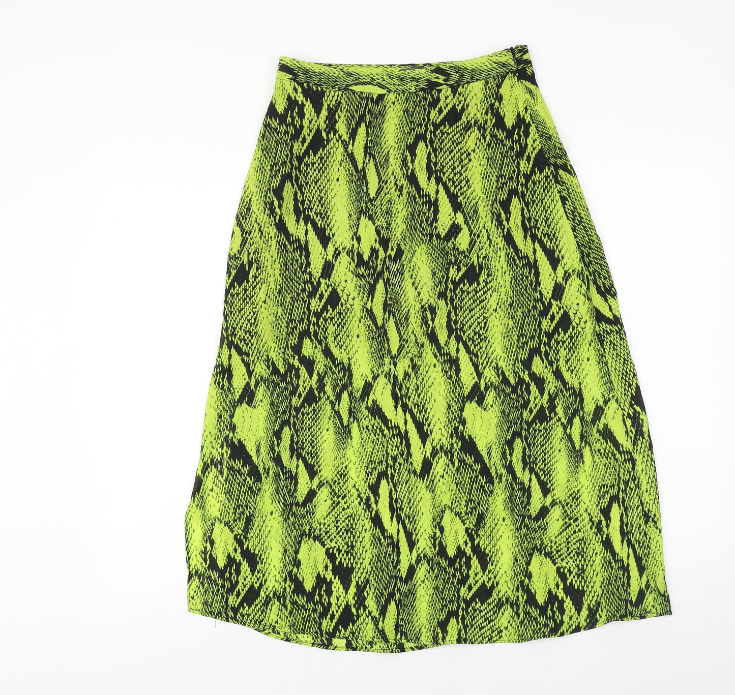 Primark Womens Green Animal Print Polyester Swing Skirt Size 8 Zip - Snakeskin Pattern