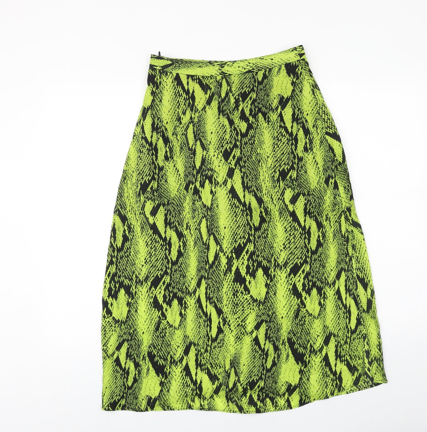 Primark Womens Green Animal Print Polyester Swing Skirt Size 8 Zip - Snakeskin Pattern