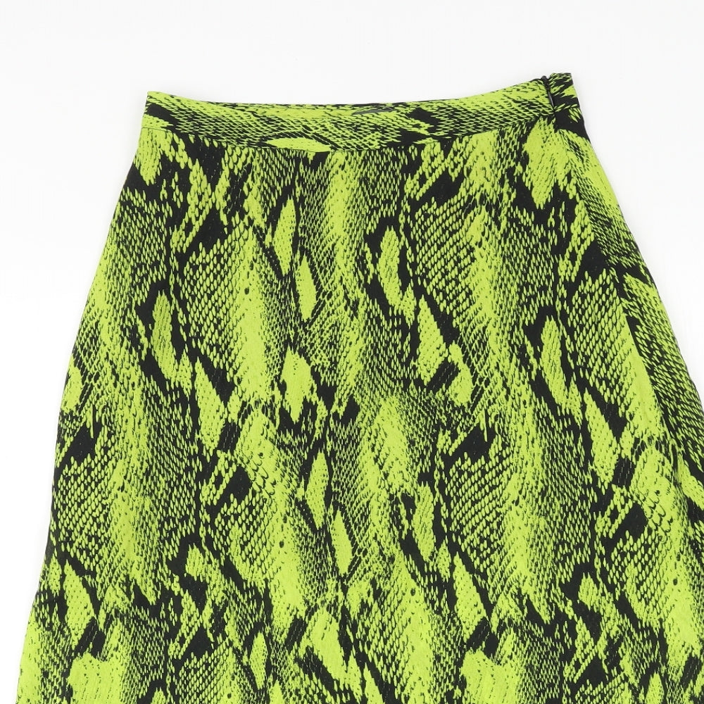 Primark Womens Green Animal Print Polyester Swing Skirt Size 8 Zip - Snakeskin Pattern