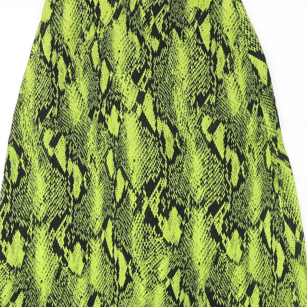 Primark Womens Green Animal Print Polyester Swing Skirt Size 8 Zip - Snakeskin Pattern