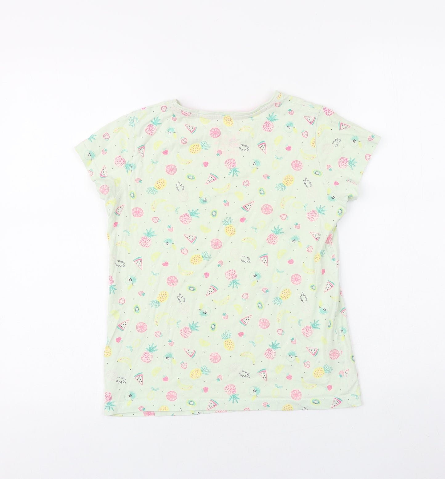 TU Girls Green Geometric 100% Cotton Basic T-Shirt Size 11-12 Years Round Neck Pullover