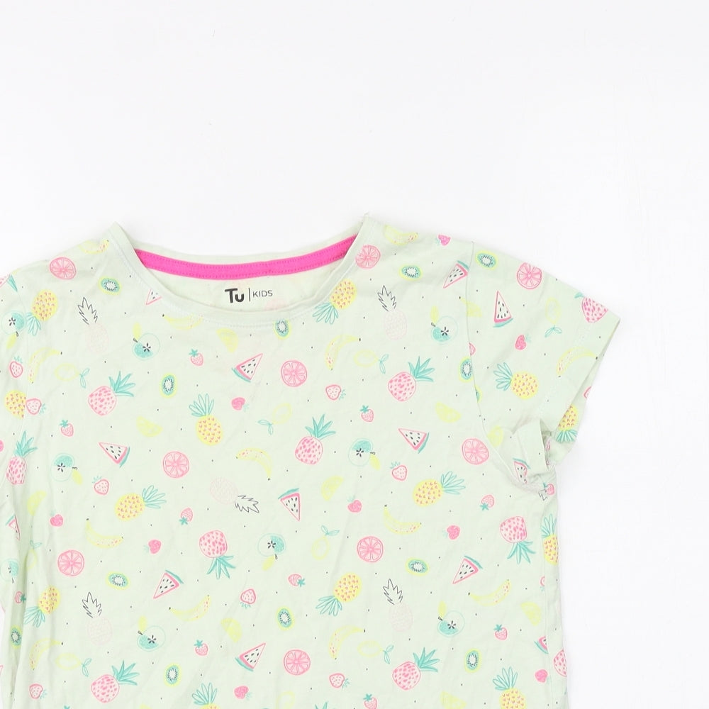 TU Girls Green Geometric 100% Cotton Basic T-Shirt Size 11-12 Years Round Neck Pullover