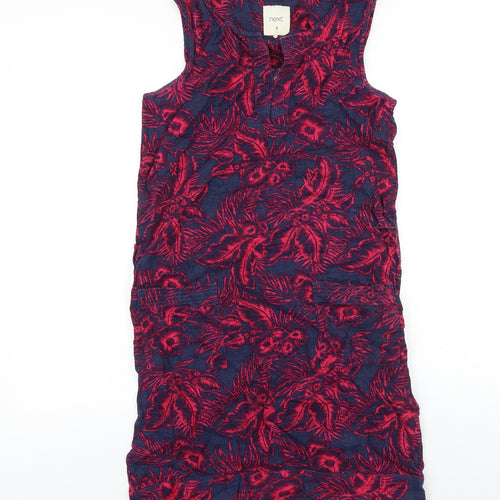 NEXT Womens Blue Floral 100% Cotton Shift Size 8 Boat Neck Pullover