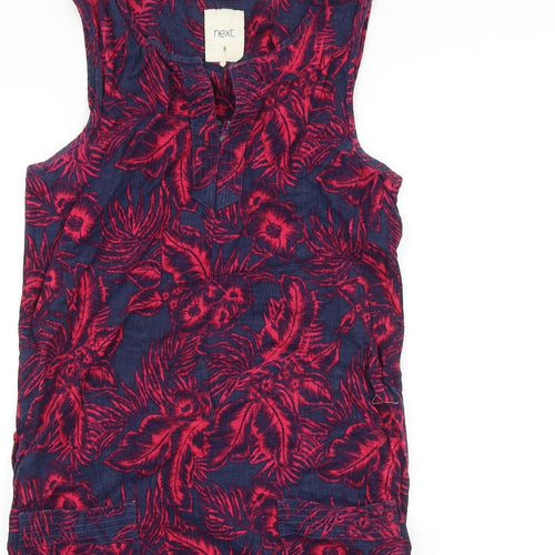 NEXT Womens Blue Floral 100% Cotton Shift Size 8 Boat Neck Pullover
