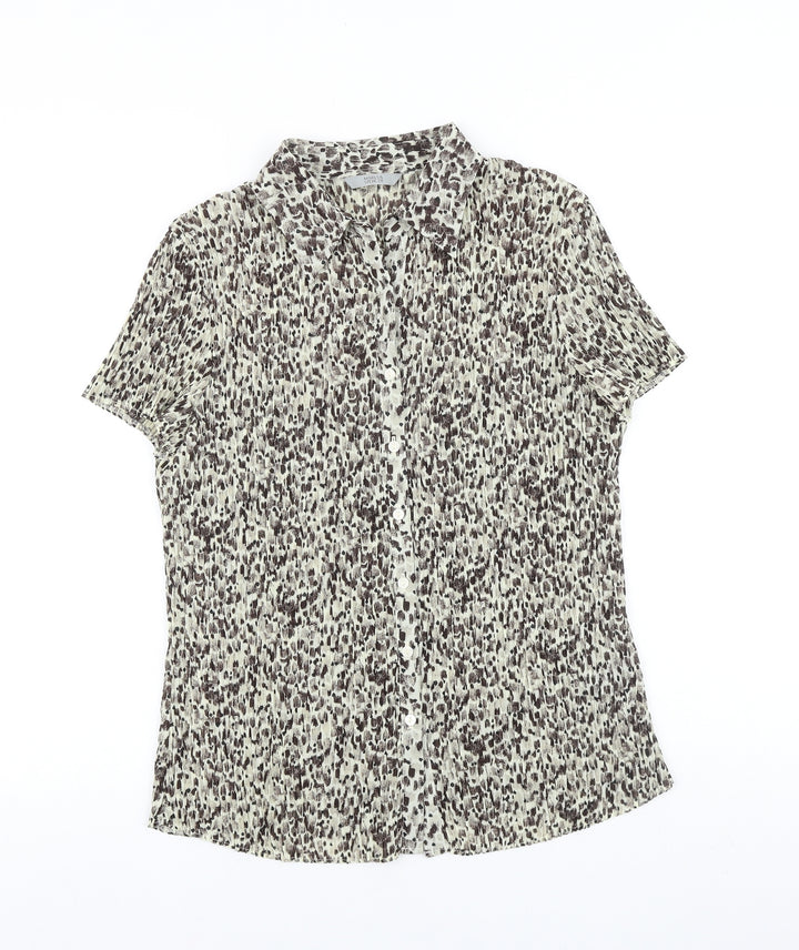 Marks and Spencer Womens Brown Geometric Polyester Basic Button-Up Size 16 Collared