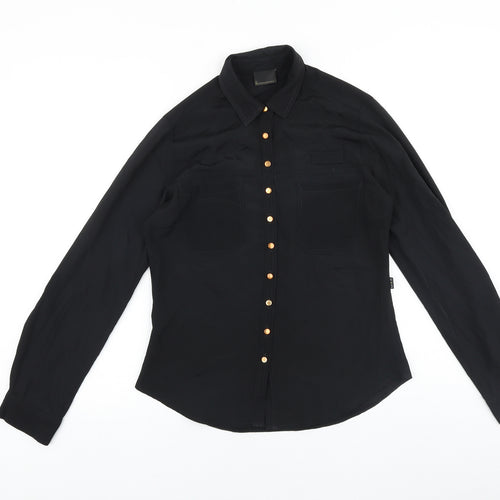 Marks and Spencer Womens Black Colourblock Polyester Basic Button-Up Size 8 Collared
