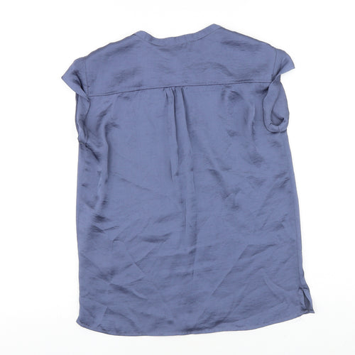 Gharani Strok Womens Blue Polyester Basic Button-Up Size S Round Neck