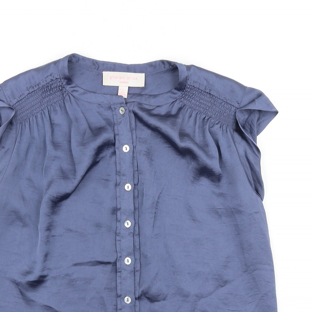 Gharani Strok Womens Blue Polyester Basic Button-Up Size S Round Neck