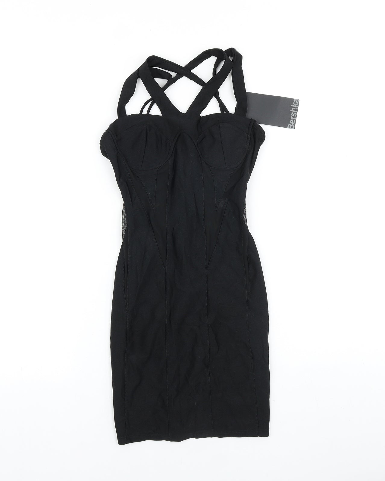 Bershka Womens Black Viscose Mini Size S V-Neck Zip