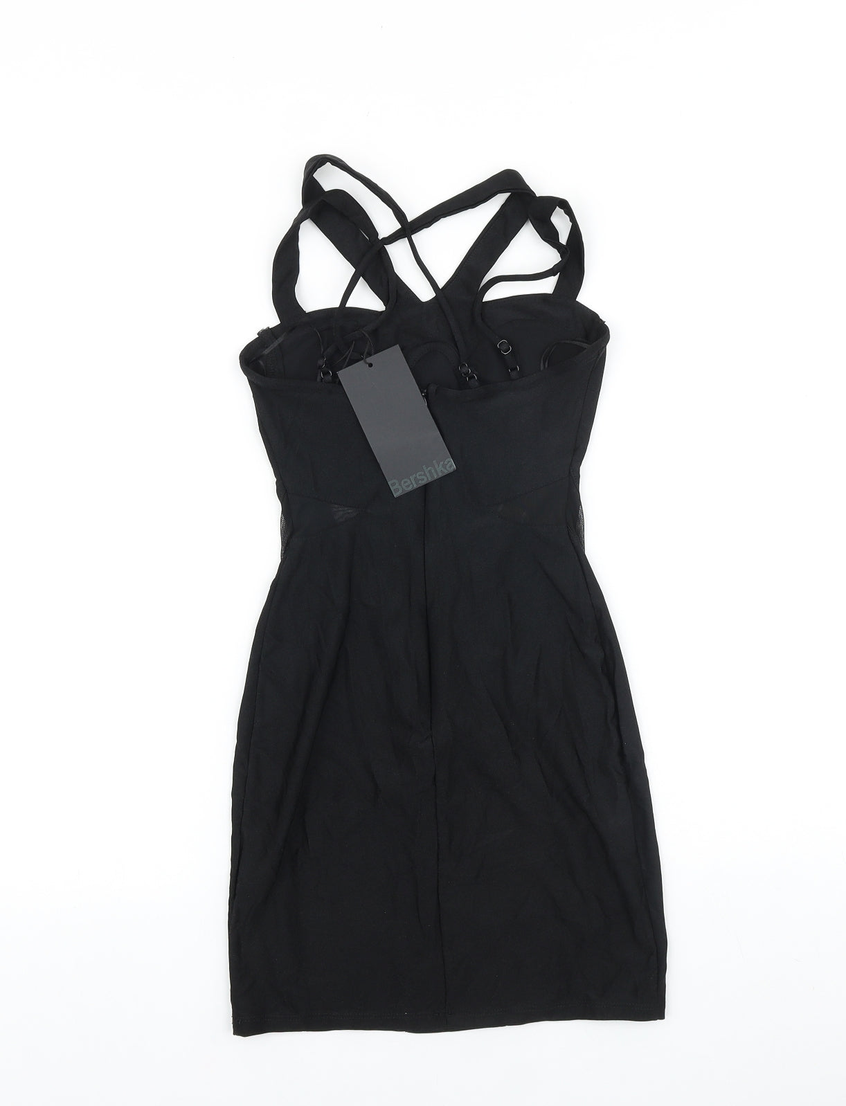 Bershka Womens Black Viscose Mini Size S V-Neck Zip