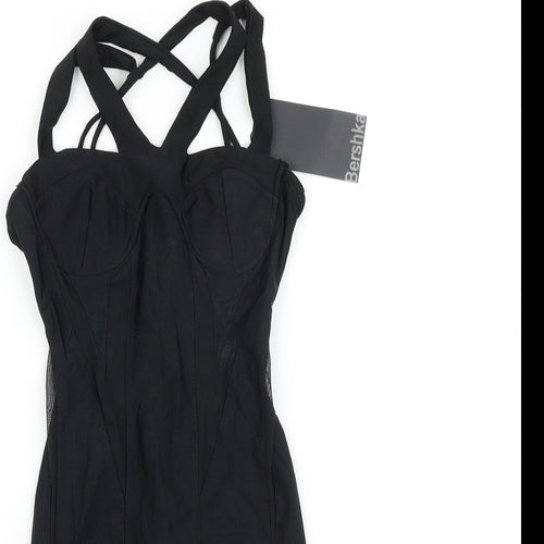 Bershka Womens Black Viscose Mini Size S V-Neck Zip