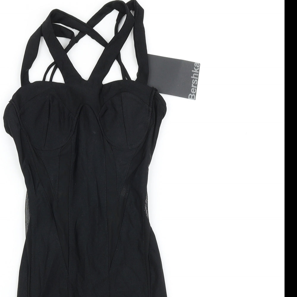 Bershka Womens Black Viscose Mini Size S V-Neck Zip