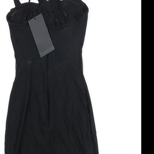 Bershka Womens Black Viscose Mini Size S V-Neck Zip
