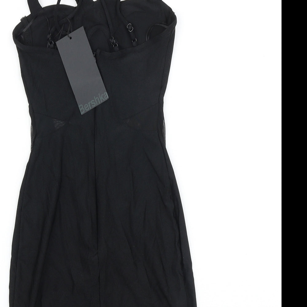 Bershka Womens Black Viscose Mini Size S V-Neck Zip