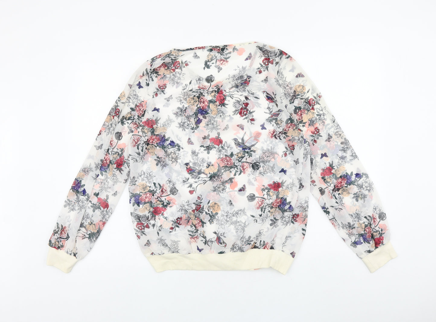 F&F Womens White Floral Polyester Basic Blouse Size 14 Round Neck