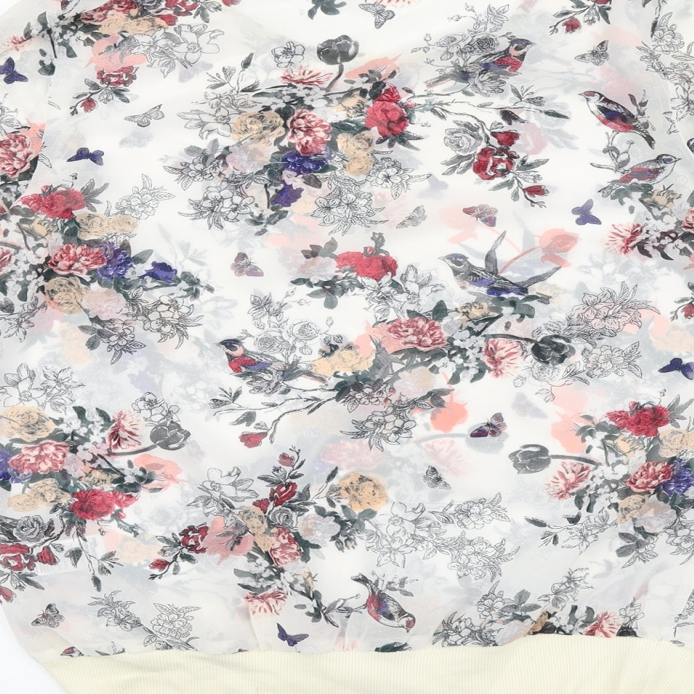 F&F Womens White Floral Polyester Basic Blouse Size 14 Round Neck