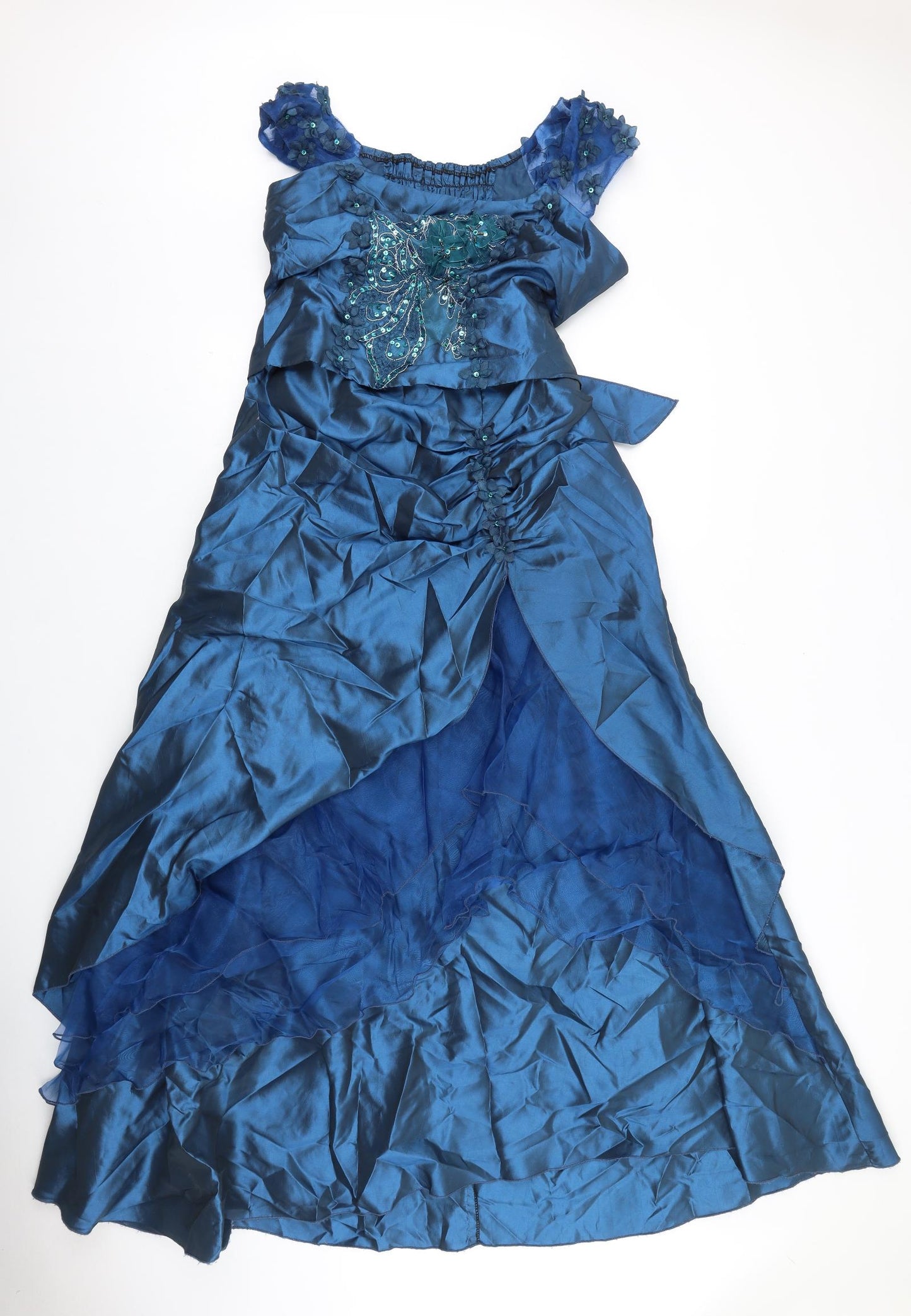 Cherlone Womens Blue Polyester Ball Gown Size 3XL Boat Neck Zip - Lace Appliqués