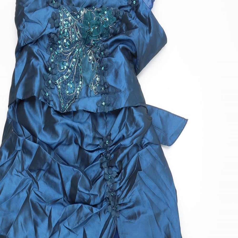 Cherlone Womens Blue Polyester Ball Gown Size 3XL Boat Neck Zip - Lace Appliqués