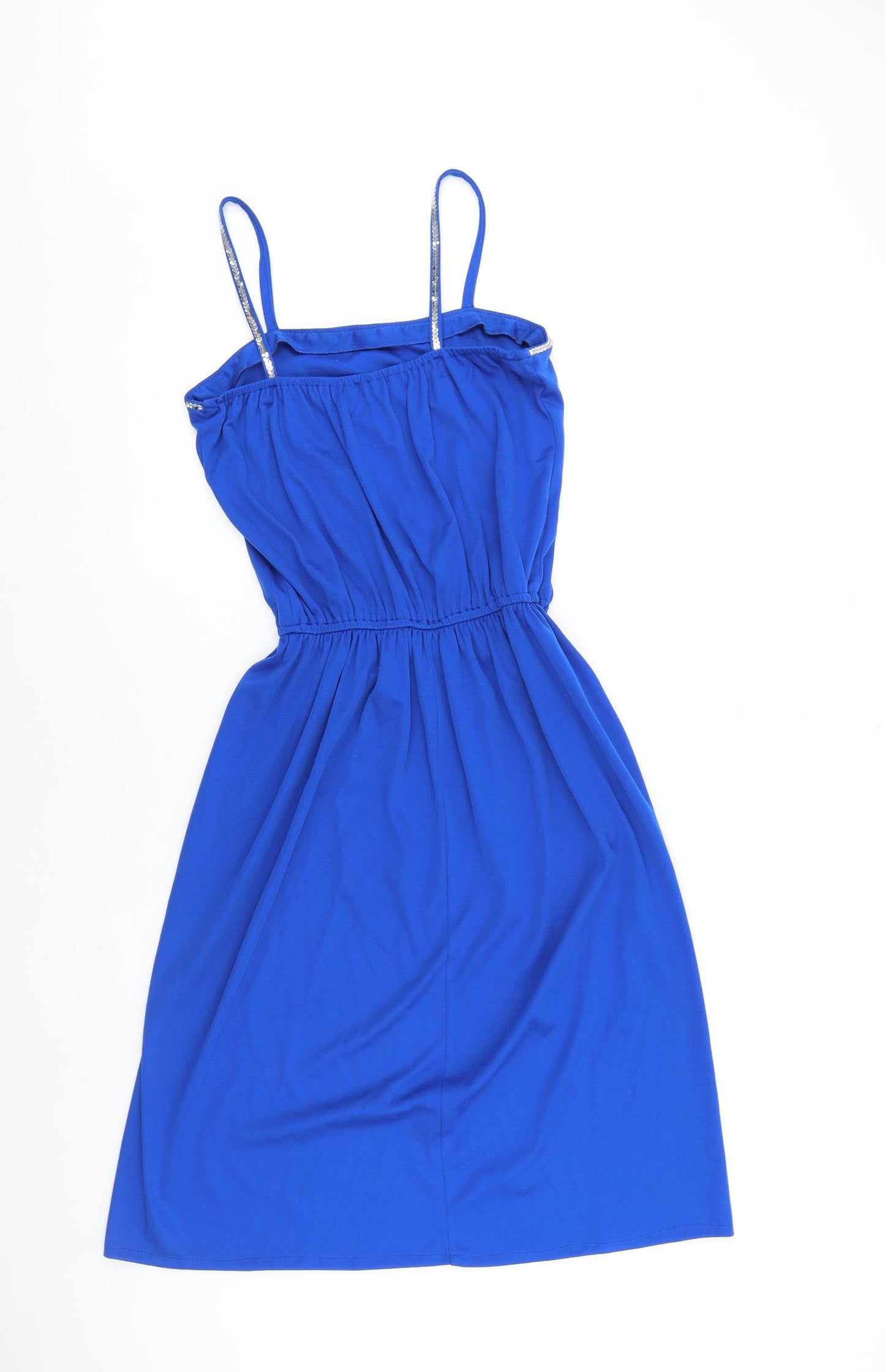 Preworn Womens Blue Viscose Slip Dress Size 12 Square Neck Pullover - Elastic Waist