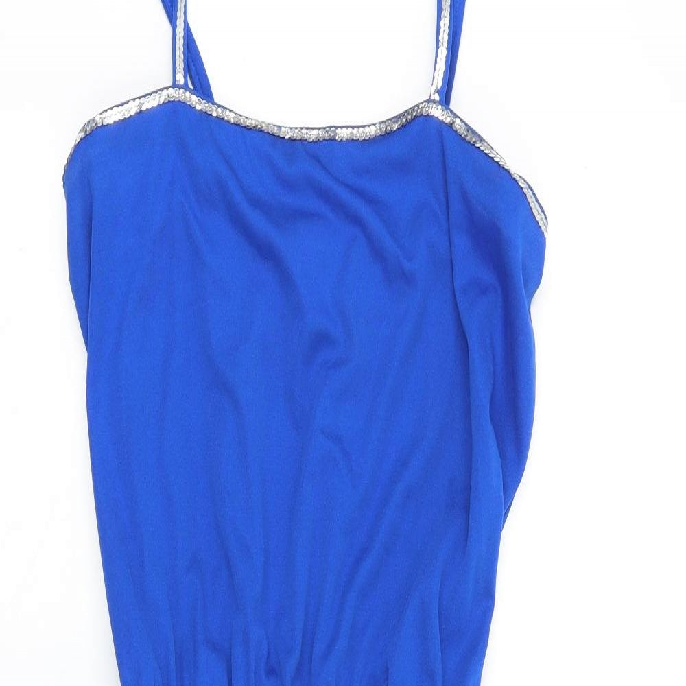 Preworn Womens Blue Viscose Slip Dress Size 12 Square Neck Pullover - Elastic Waist