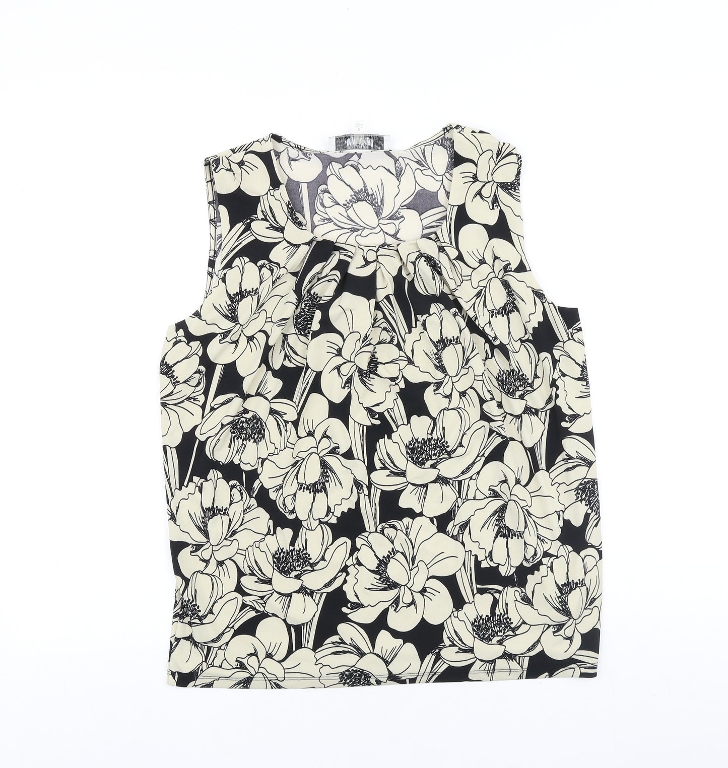 Jones Studio Womens Black Floral Viscose Basic Tank Size M Scoop Neck