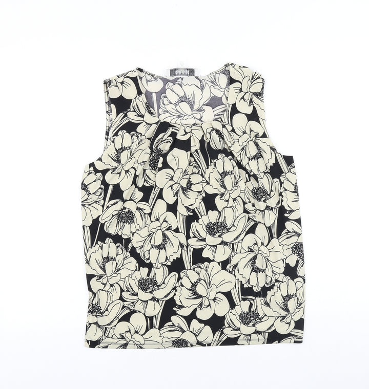 Jones Studio Womens Black Floral Viscose Basic Tank Size M Scoop Neck
