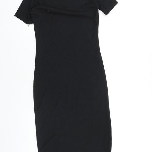 PRETTYLITTLETHING Womens Black Polyester Sheath Size 6 Round Neck Pullover