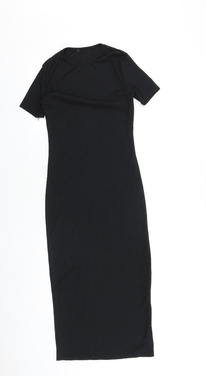 PRETTYLITTLETHING Womens Black Polyester Sheath Size 6 Round Neck Pullover
