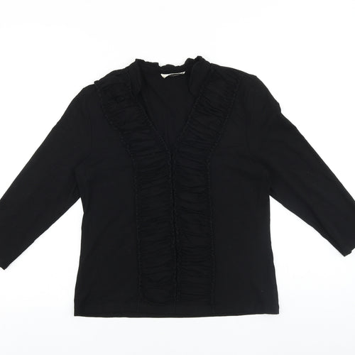Precis Womens Black 100% Cotton Basic Blouse Size M V-Neck