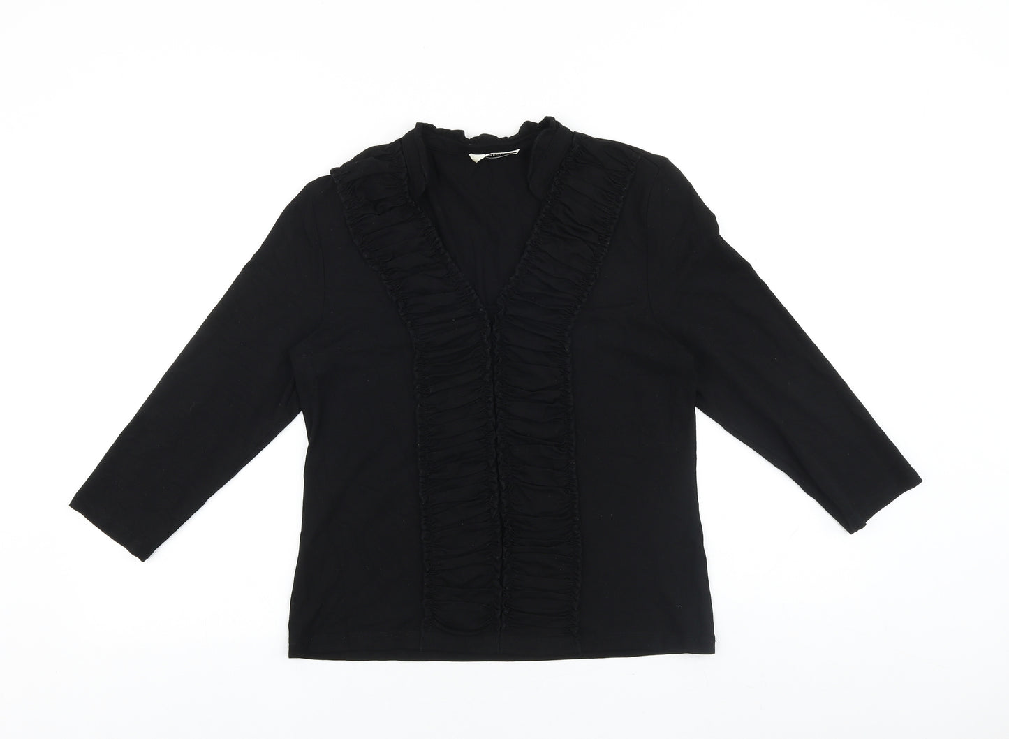 Precis Womens Black 100% Cotton Basic Blouse Size M V-Neck