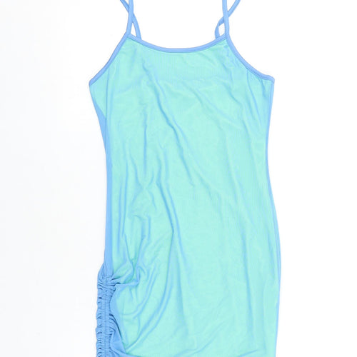 SheIn Womens Blue Herringbone Polyester Slip Dress Size M Roll Neck Tie