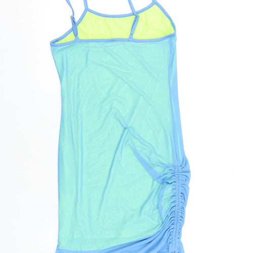 SheIn Womens Blue Herringbone Polyester Slip Dress Size M Roll Neck Tie