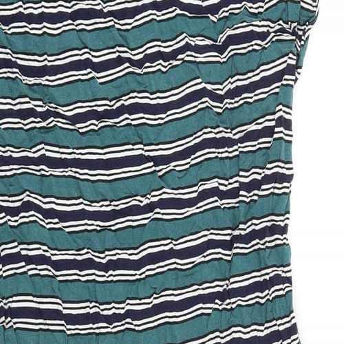 Indigo Blue Womens Green Striped 100% Cotton T-Shirt Dress Size S Boat Neck Pullover